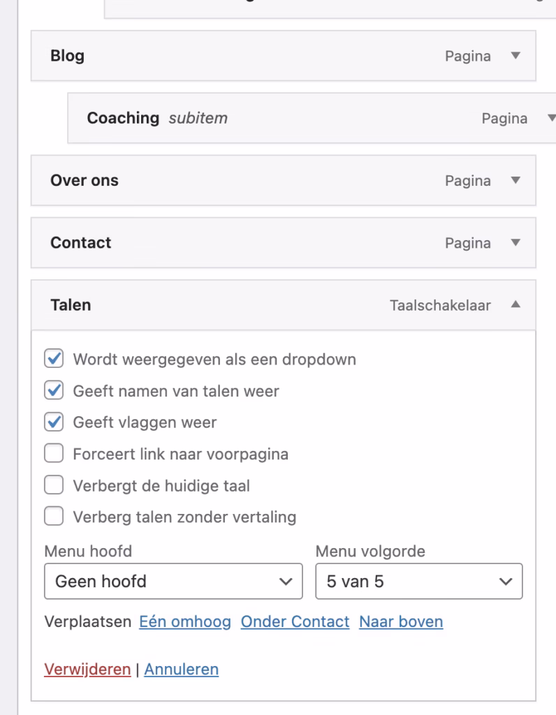 Language switcher settings Polylang.