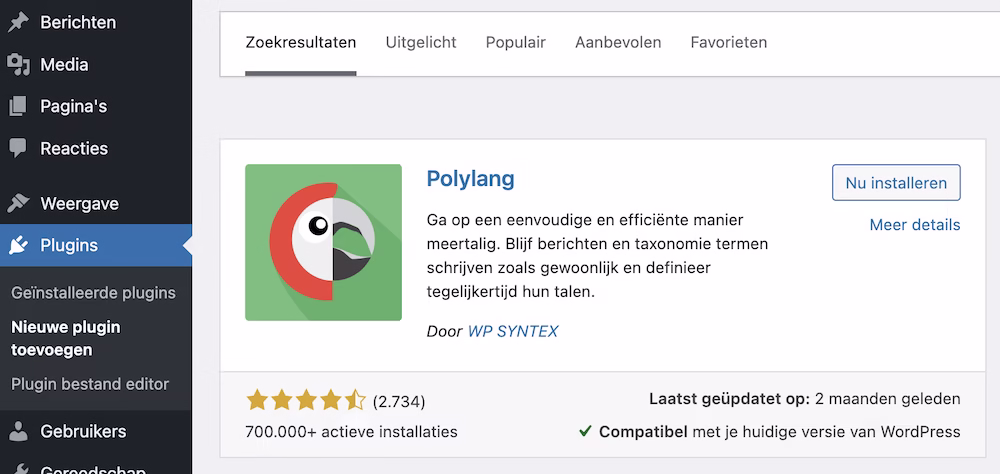 Installing Polylang.