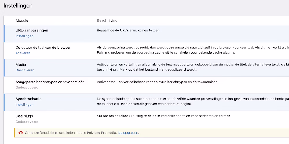 Polylang settings.