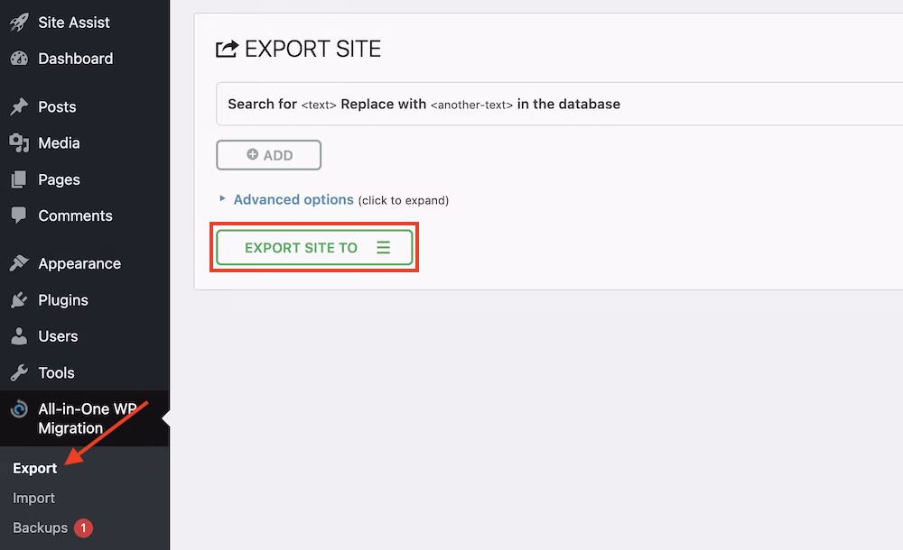 All-in-One WP export. 