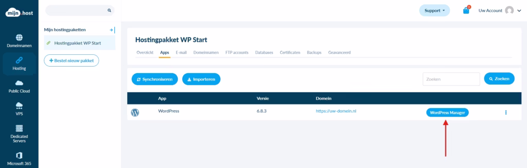 WordPress Manager button location